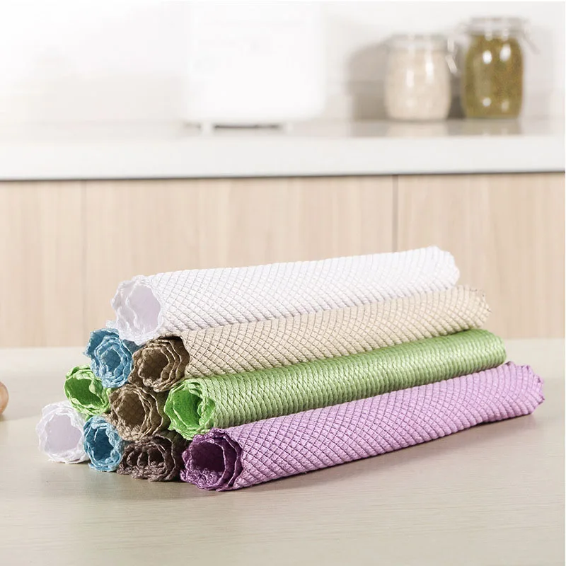 Modern 100% Polyester Microfiber Dish Rag Reusable Household Kitchen Cleaning Cloth Polishing Glass Free Car Wash Packaged Bag