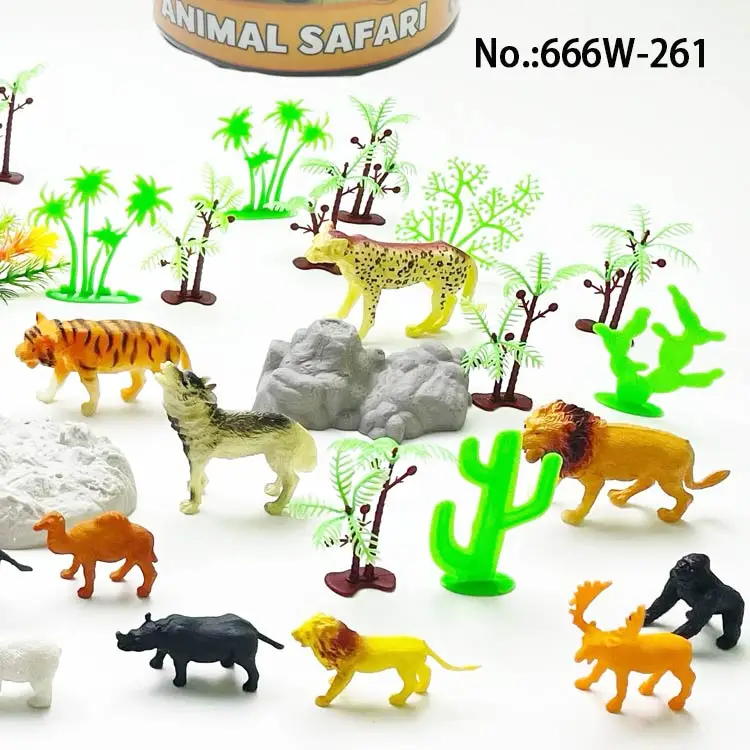 Mini plastic wild animal toys  simulation animal toys set cheap pvc plastic  wild animal toys