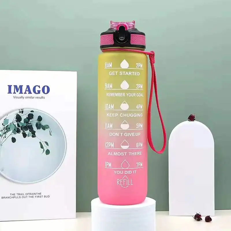 Outdoor Travel Portable Leakproof Cup BPA Free Gym Plastic Sports Matte Straw Motivational Water Bottle With Time Marker