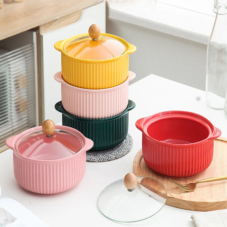 Nordic ceramic insulated dish casserole with lid casserole food warmer pot