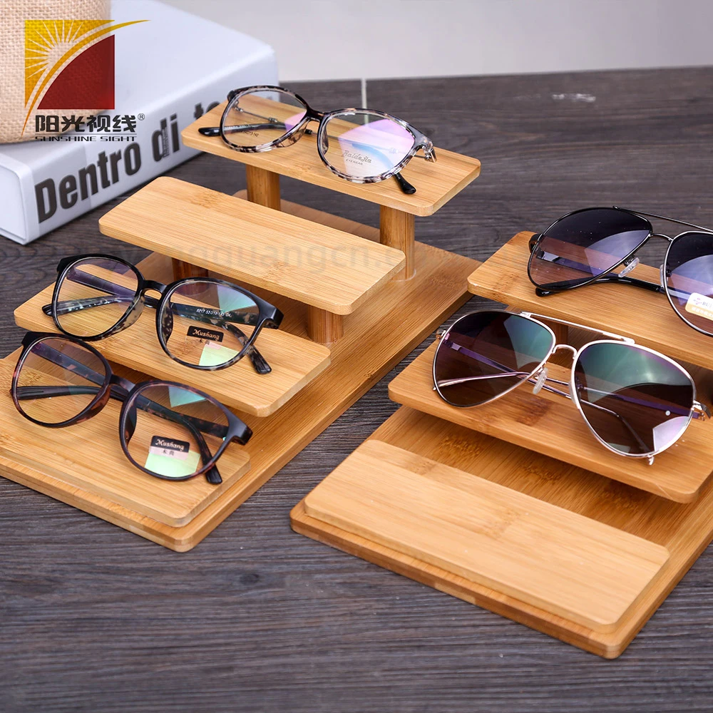 OEM Quality Retail Chain Store Multi-Layer Natural Wooden Bamboo  Glasses Display Rack Eyewear Stand Shelf
