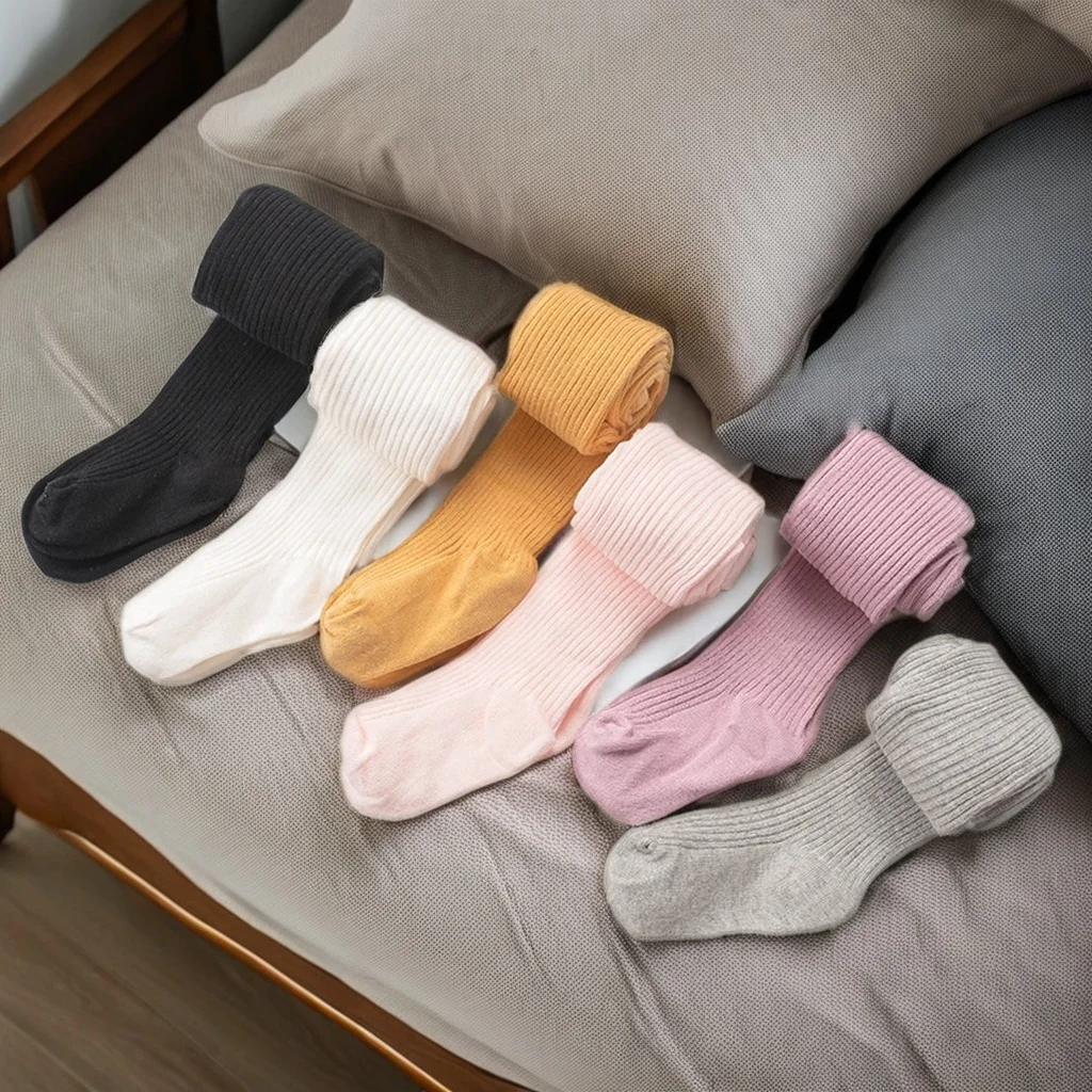 New Arrival Baby Girl Tights Solid Color Ribbed Kids Leggings Breathable Cotton Girl Pantyhose Terry Baby Stocking