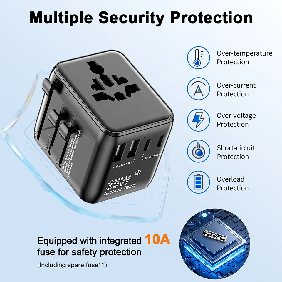 Worldplug New Design 2AC PD 35W Universal Travel Plug Adapter Newest Electrical Socket with USB Power Charger