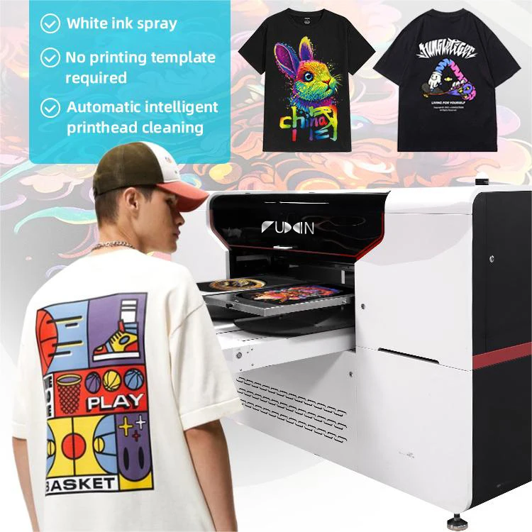 Multi Color Double Station 9 Colors DTG Printer Fully Automatic Intelligent Cleaning Printhead for T-shirt Printing Machine