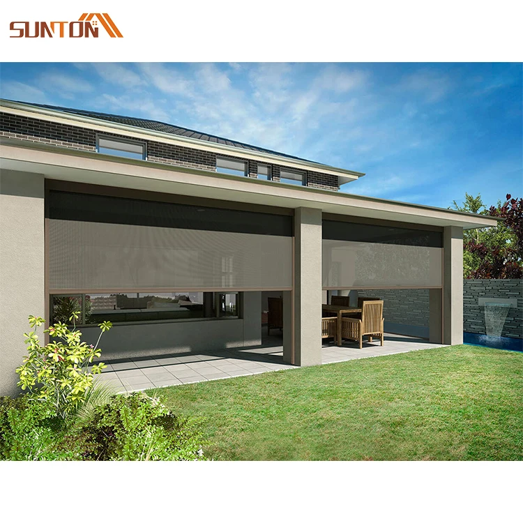 Custom sunshading outdoor sun shading curtain zipped screen rolling shades exterior electric automatic sunshade roller blinds