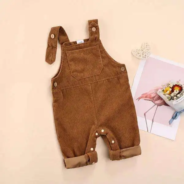 Autumn Newborn Custom neutral romper Kid solid corduroy overall adjustable baby boy button dungarees