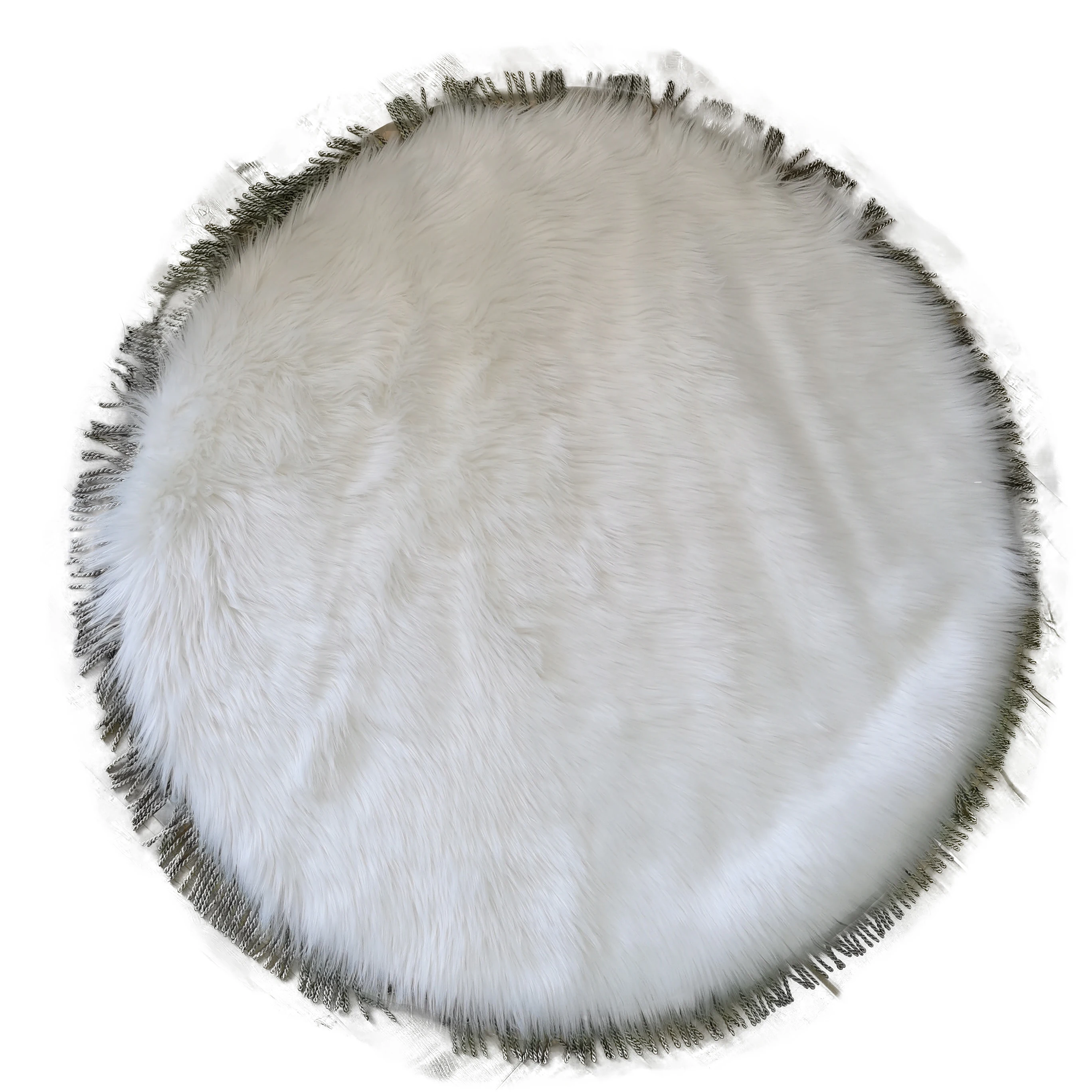 Factory direct selling round fur mat sheepskin rug with fringe cute suede bottom back carpet for bedroom