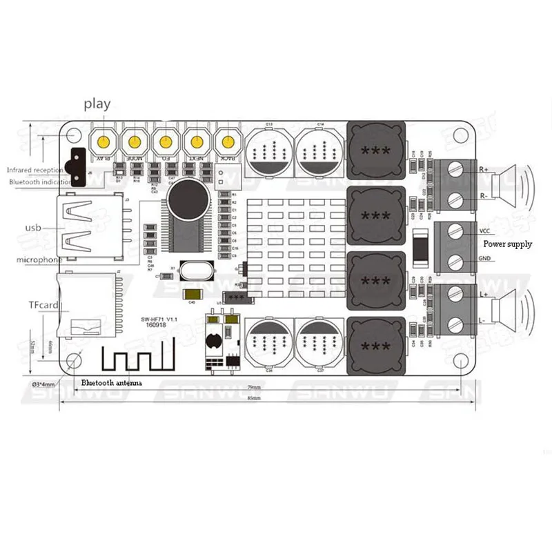 TPA3116 50W+50W BT Receiver Digital Audio Amplifier Board TF card U disk player FM Radio With Remote control