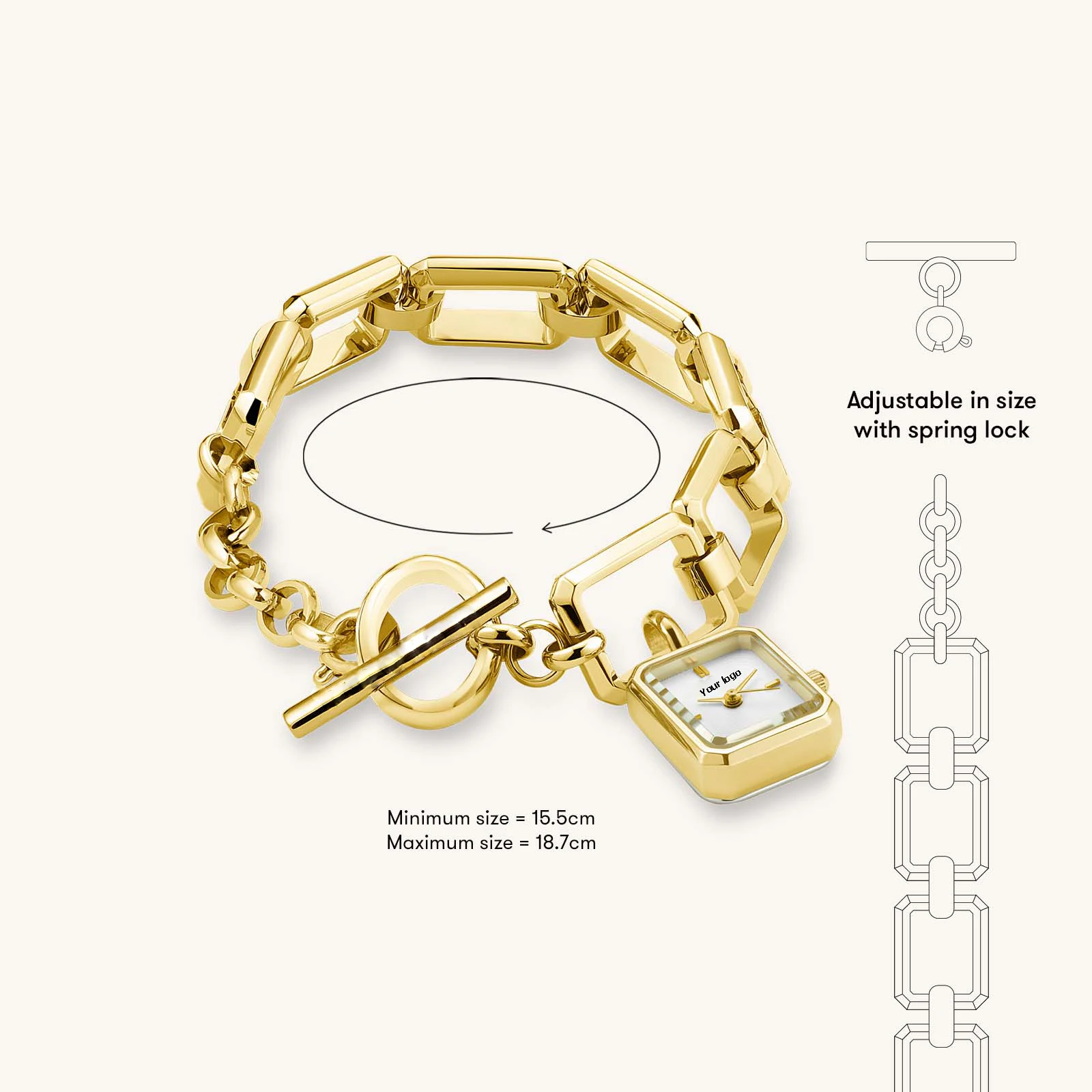18K Gold Plated Stainless Steel Lady Watch CZ Link Chain Women Quartz Watch Bracelet Watch Pendant Jewelry Gift