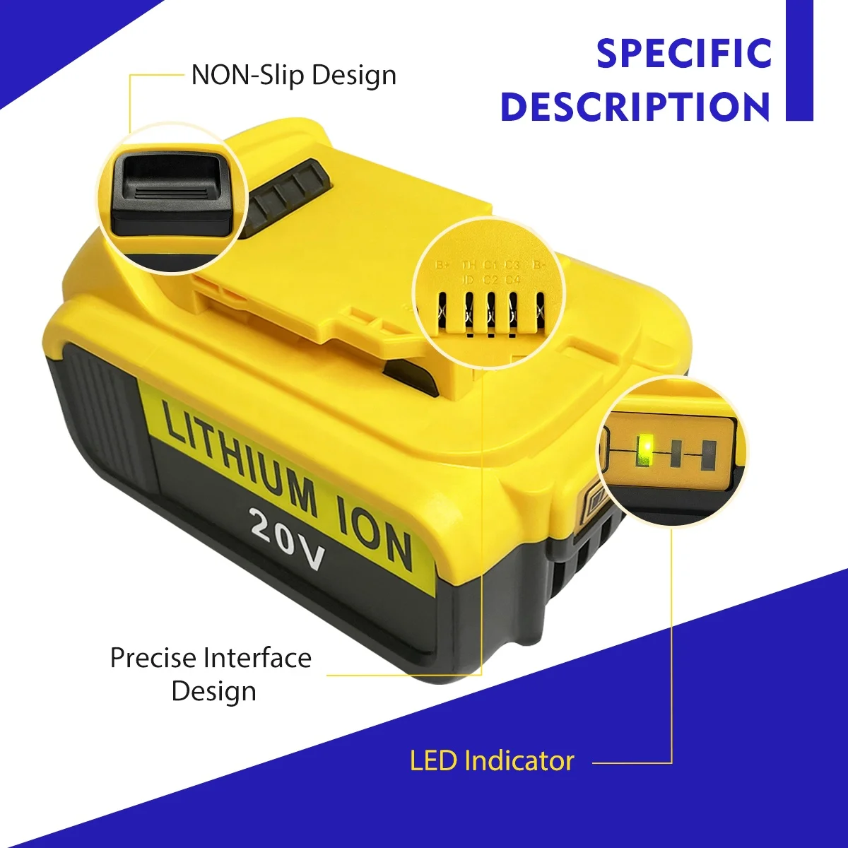 Rechargeable 18V 20V 4.0Ah 5.0Ah 6.0Ah Dewalts Replacement Lithium Ion Battery for Power Tool Cordless Drill Combo Kit DCB200