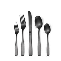 Airline Flatware Matte Knife Fork Spoon Stainless Steel Black Cutlery Set For Canteen