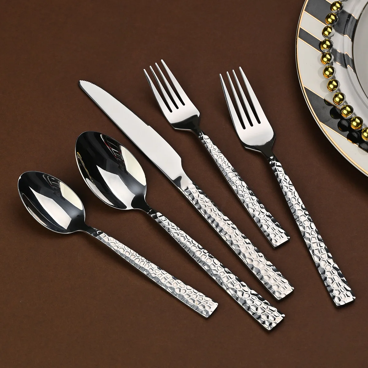 Stone Pattern Stainless Steel Cutlery Set Metal Knife Spoon And Fork For Party And Wedding