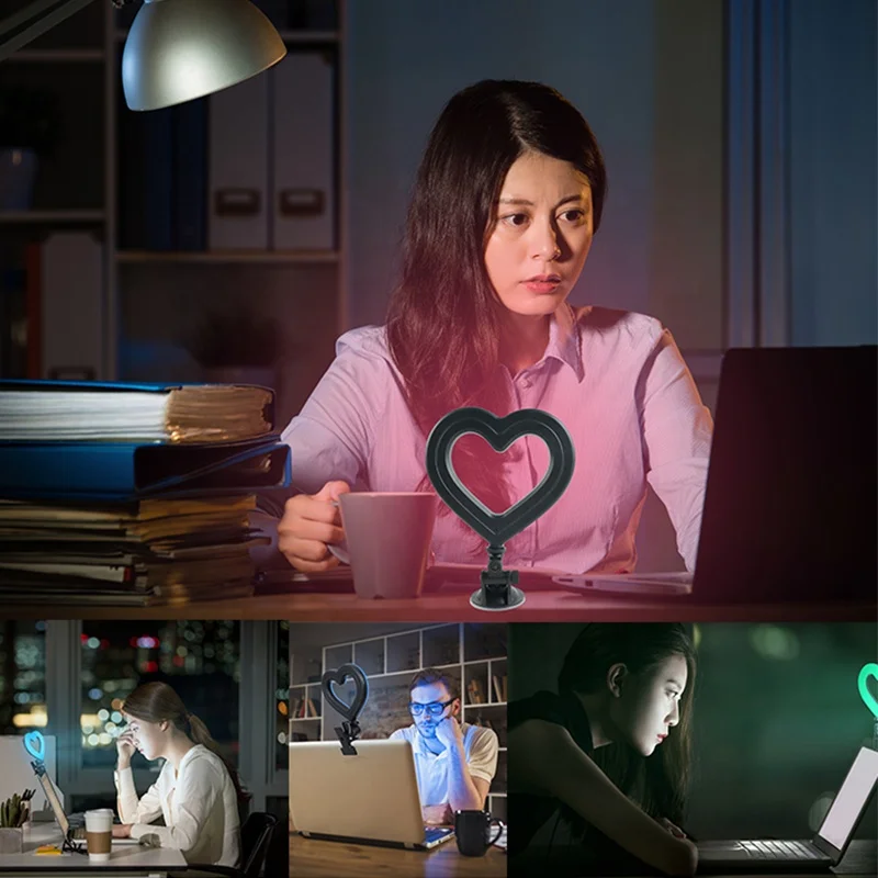 6 Inch RGB Colors Heart Shaped Ring Light With Sucker 3200~5600K Desktop Fill Lamp