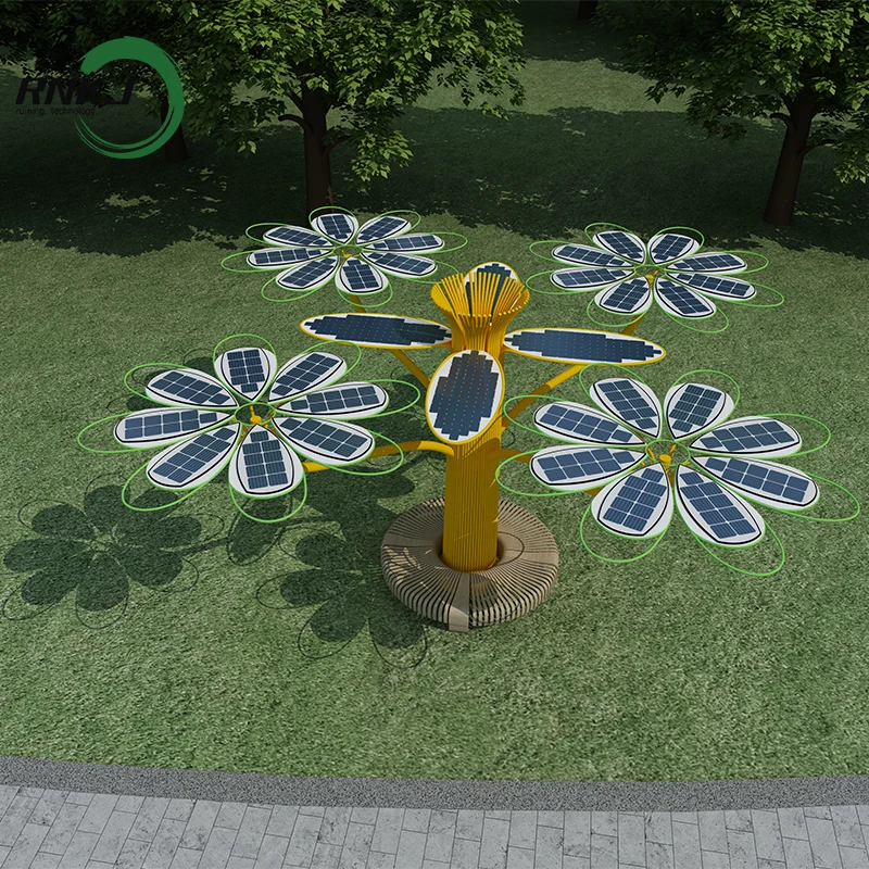 renewable energy solar powered palm trees environmental protection photovoltaic power charging station solar panel tree