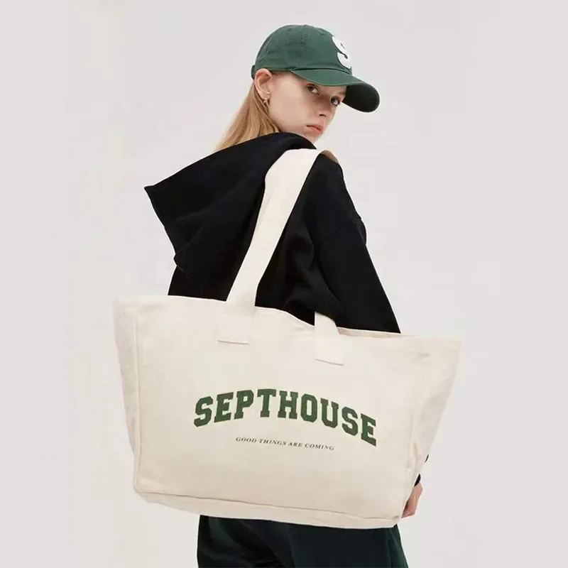 Large Capacity Casual Canvas Tote Bag With Zipper Custom Canvas Bag for Shopping or Daily Use Beach Tote Bag