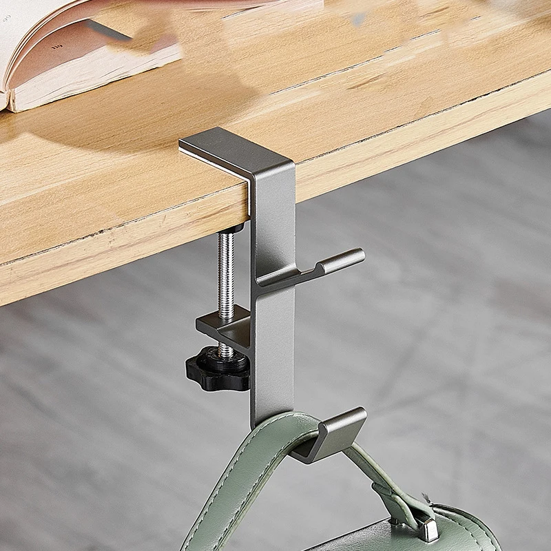 Punch Free Desk Side Handbag Rack Bag Hanger Double Hook Clip on Aluminum Stand Office Desk Bag Hook