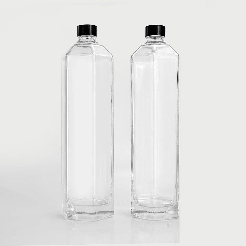 Customized 750ml  hexagonal shaped vodka bottle  flint glass bottle liquor wine whisky vodka liquor glass wine bottles