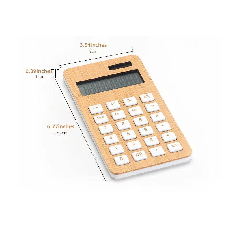 Eco Friendly Bamboo Handheld Calculator Student Financial Desktop Office Learning 12-Digit Display Wood Calculator