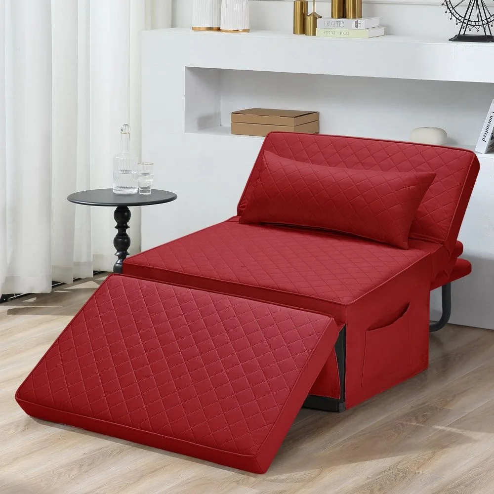 Multi Function Folding Ottoman Breathable Linen Couch Bed with Adjustable Backrest Modern Convertible Chair for Living Room