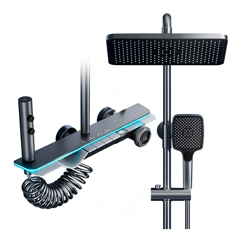 Modern 2024 New Model 1140QH Rain Shower with Dual Handle Square Slide Bar and Floor Stand Faucets Rain Style Design