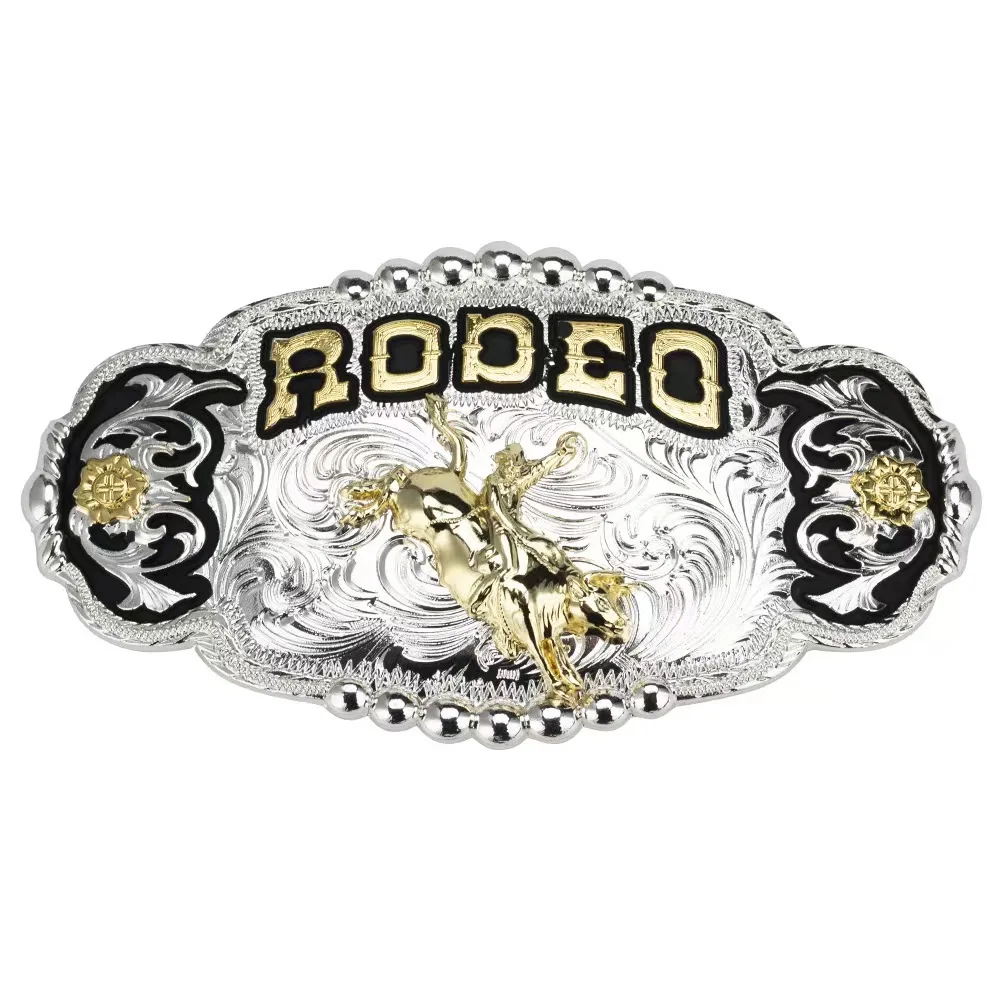 Two tone shiny gold silver western belt buckle fashion designer equestrian decoration buckle denim western belt buckle men
