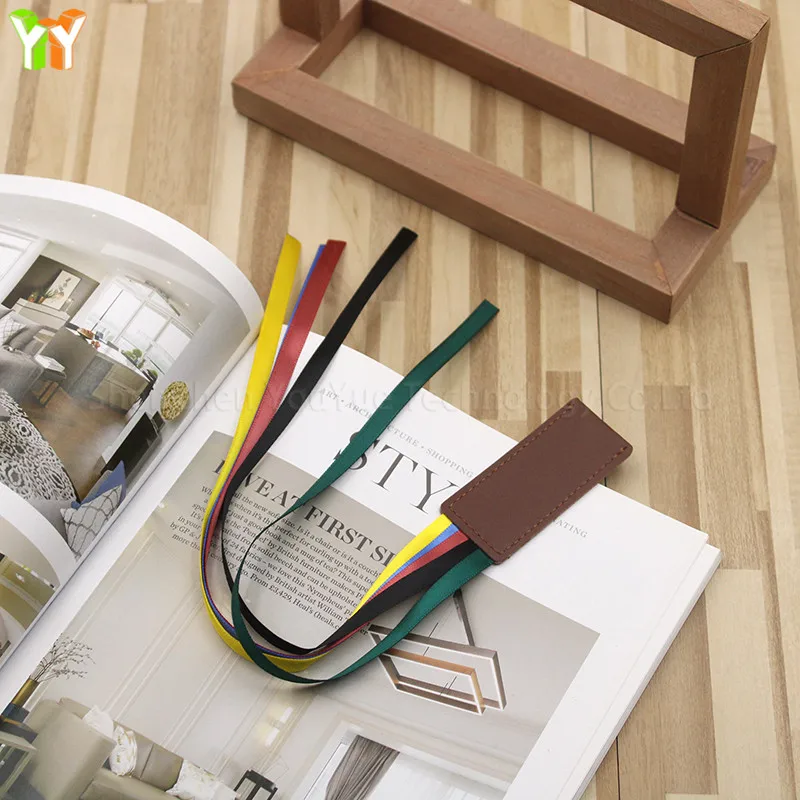 Искусственная кожа Закладка для книги украшенные цветными ленточками мульти лента страничная книг