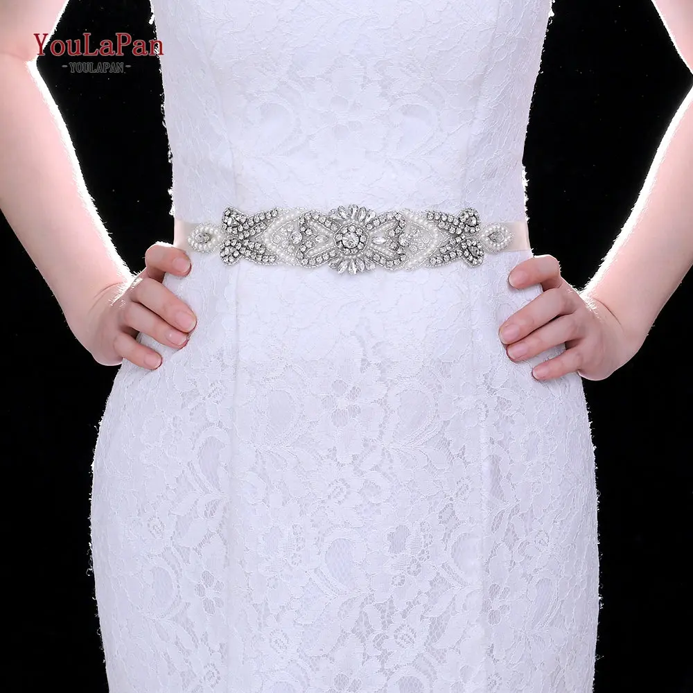 YouLaPan S208 Shiny Woman Silver Rhinestone Crystal Diamond Piece Belt Handcrafted Exquisite Dress Applique Wedding Bridal Belt