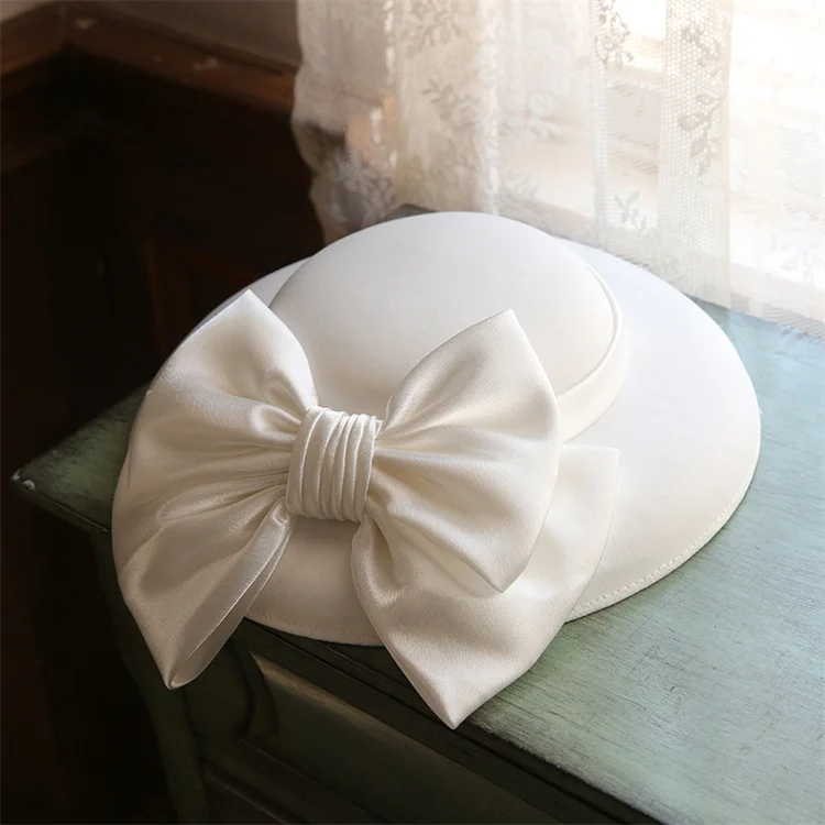HEFT BOOOGE Graceful Ladies Wide Brim Bowknot Formal Church Bridal Wedding Hats