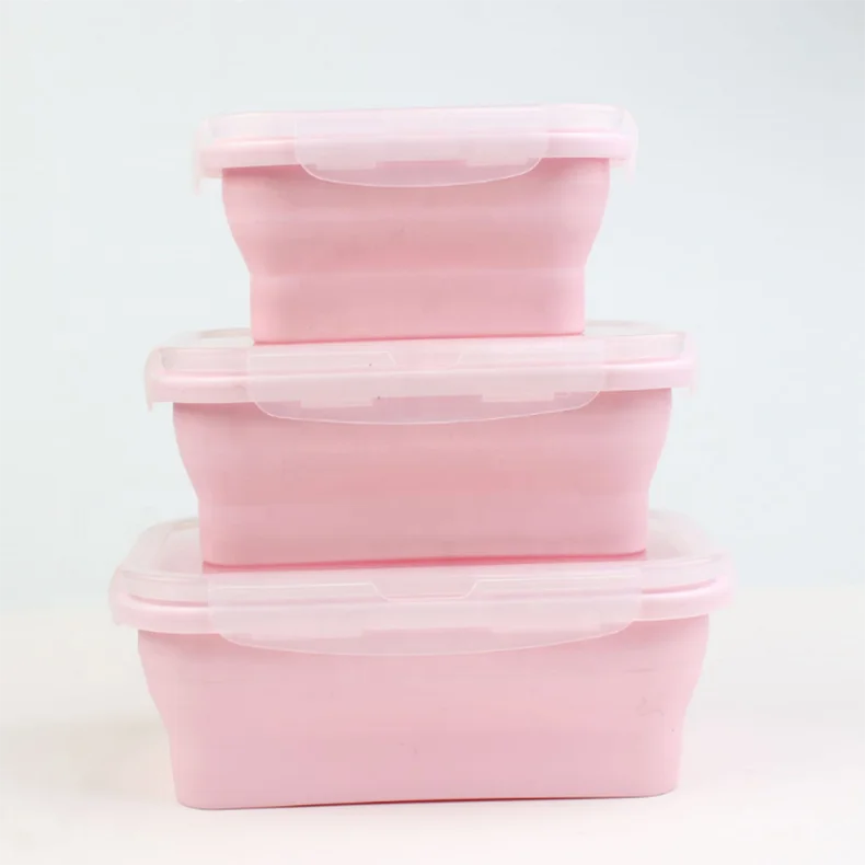 
Rectangle Microwave Oven Safe Food Storage Containers Folding Collapsible Silicone Food Warmer Lunch Box 
