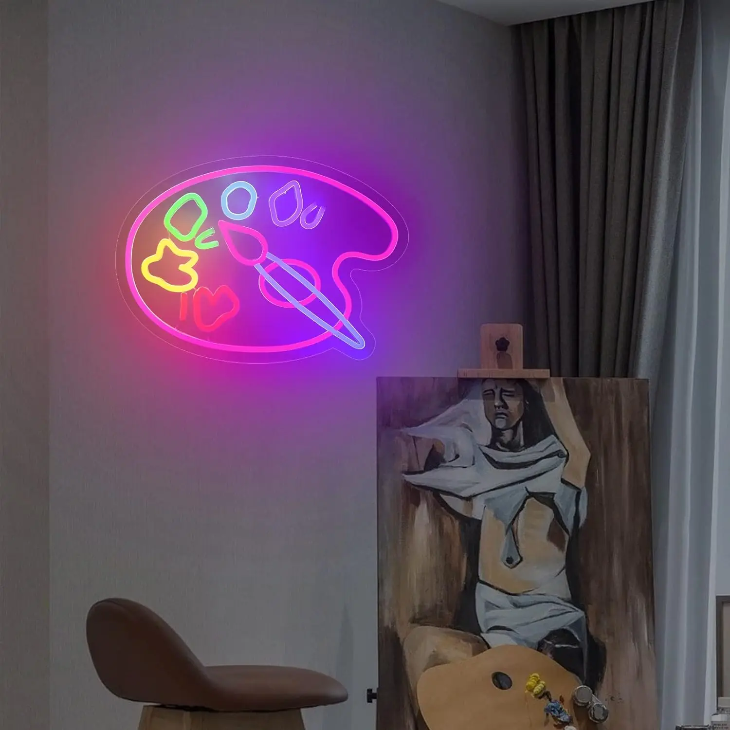 Neon Sign Wall Decor Studio Room Pink LED Lights Paint Palette Aesthetic Operated Light Door Decorations Draw Decor Neon Signs