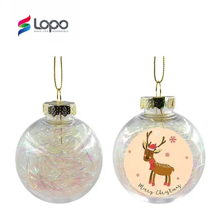 Xmas Plastic Ball Bulk Stocking Diy Sublimated Blank Hanging Balls with glitters Dye Sublimation Lighted Christmas Ornaments