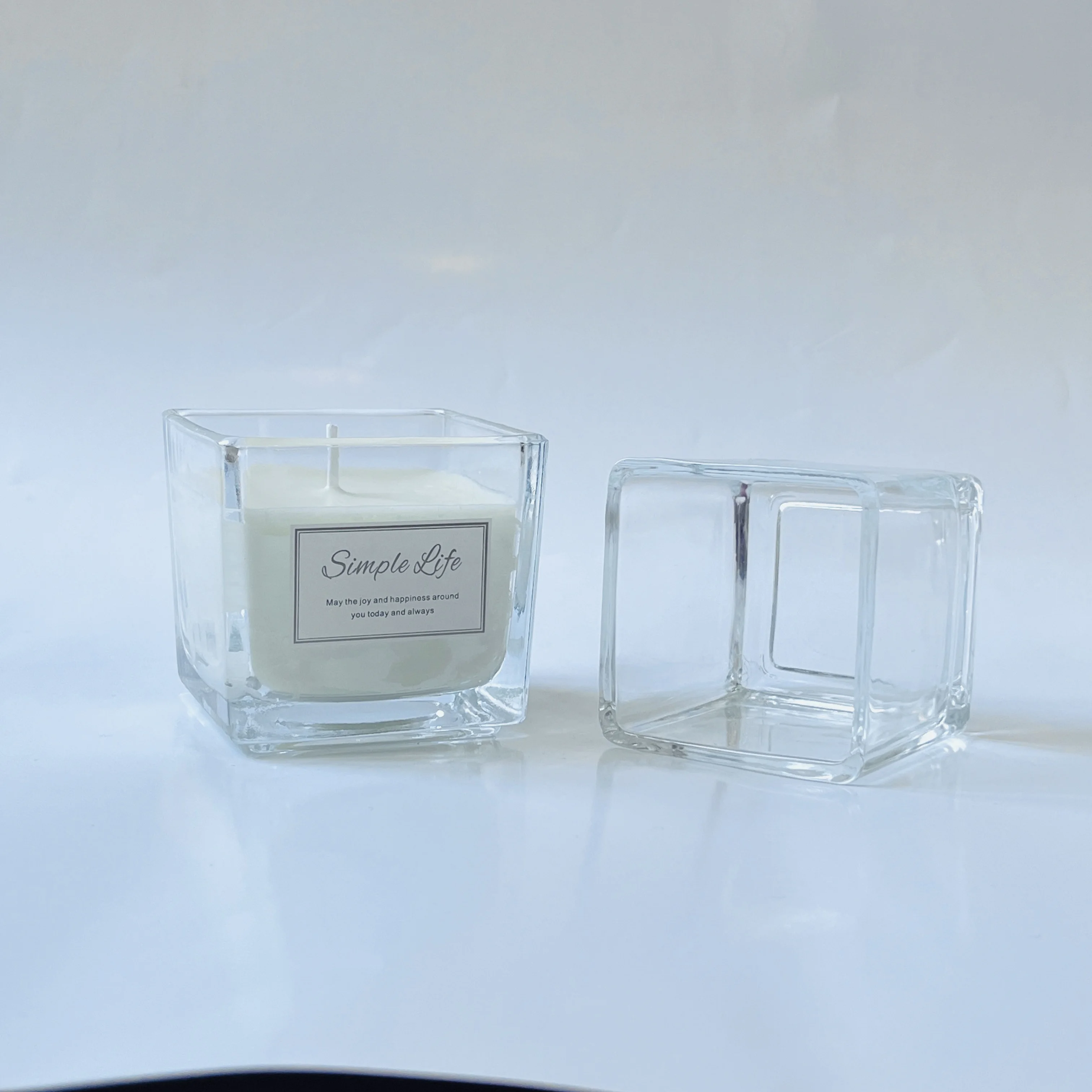 Wholesale tealight cup square clear empty glass candle jar with box