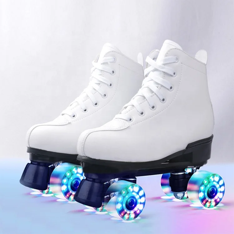 Soft Pu leather flashing wheel double row skates adult children skating shoes designs