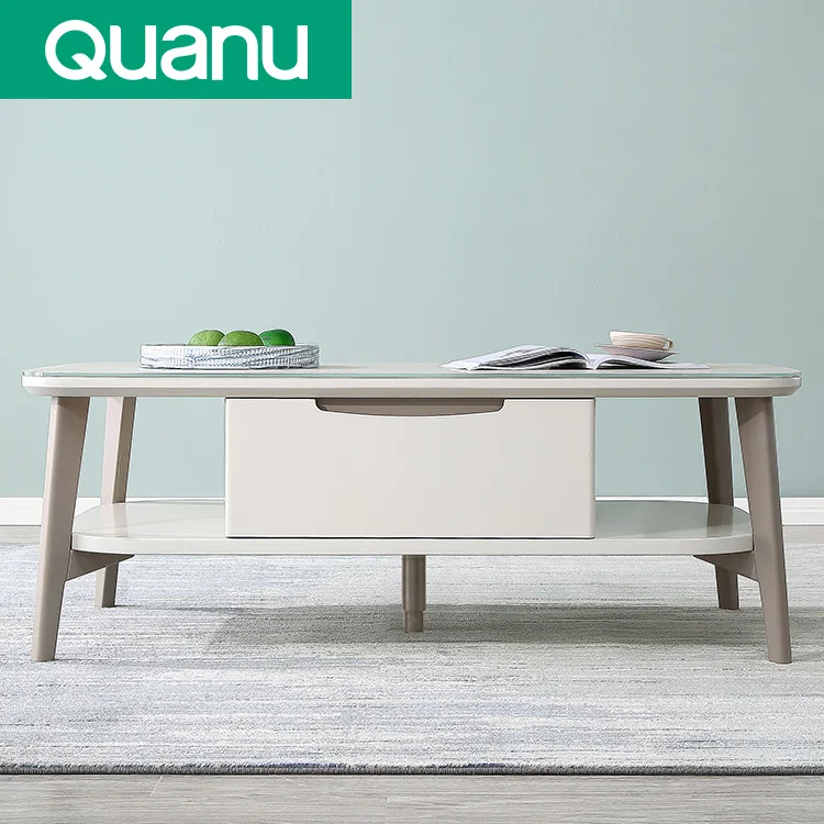 70568 Modern Nordic Tempered Glass Living Room Furniture Extendable TV Cabinet Tea/End Table Combination