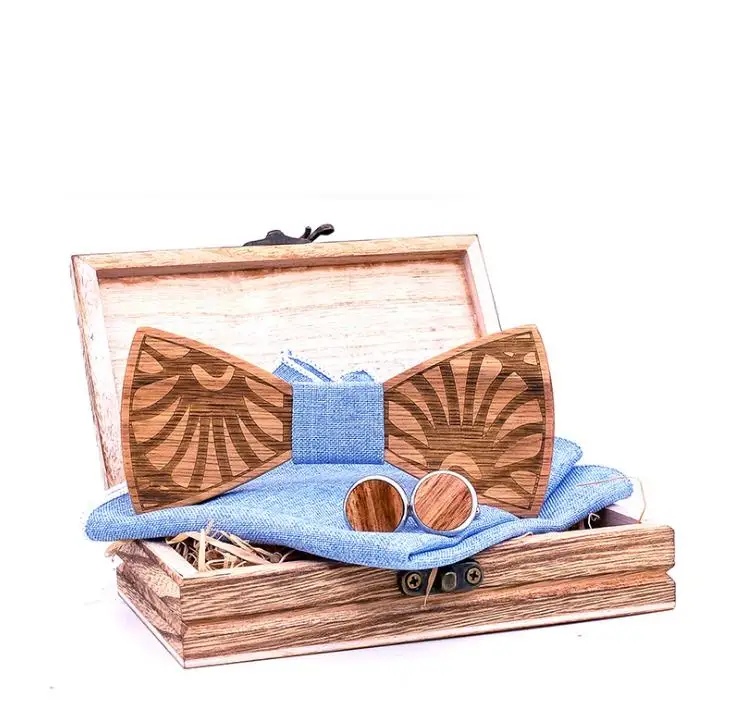 Male and female dandelion carved solid wooden bow tie wedding celebration gift