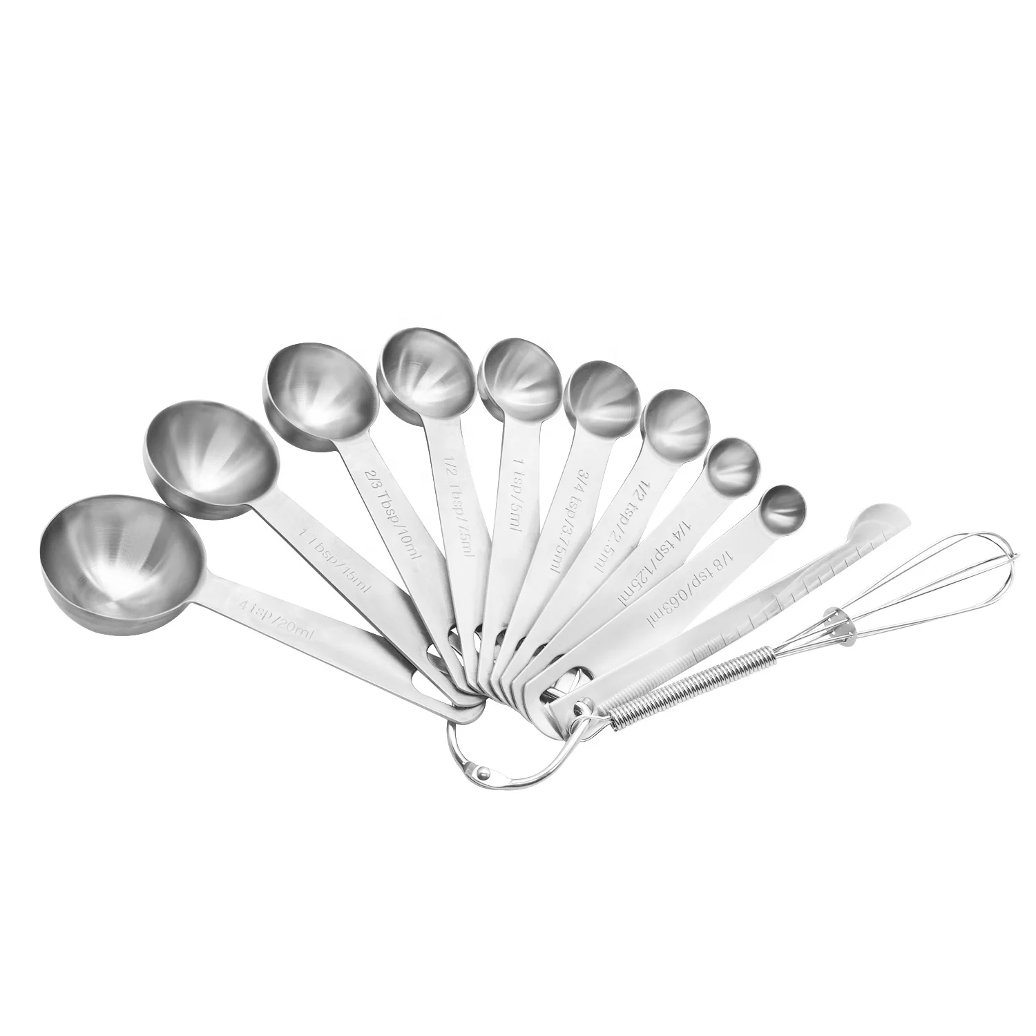 Nesting set of 8 Stainless Steel Measuring Spoons with Egg Whisk and Measuring Ruler Scrape