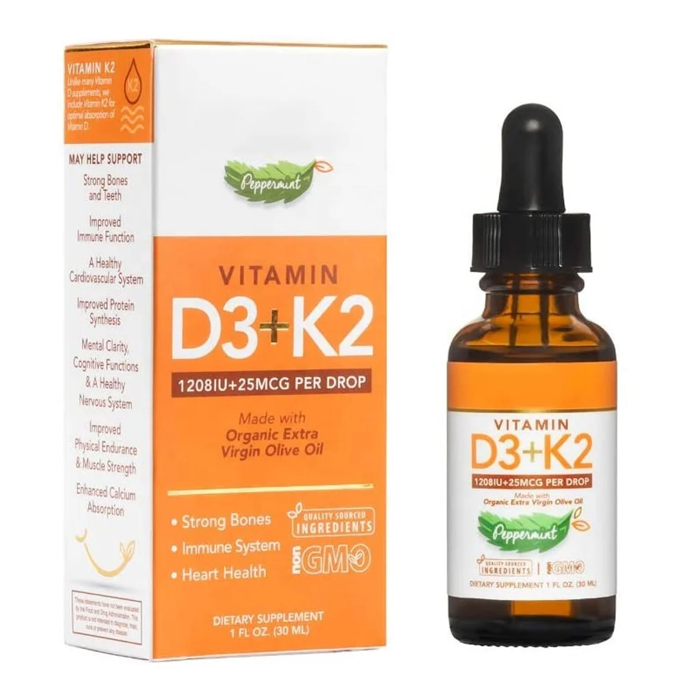 Витамин D3 + K2 с органическим кокосовым маслом, витаминный жидкий капли 5000iu