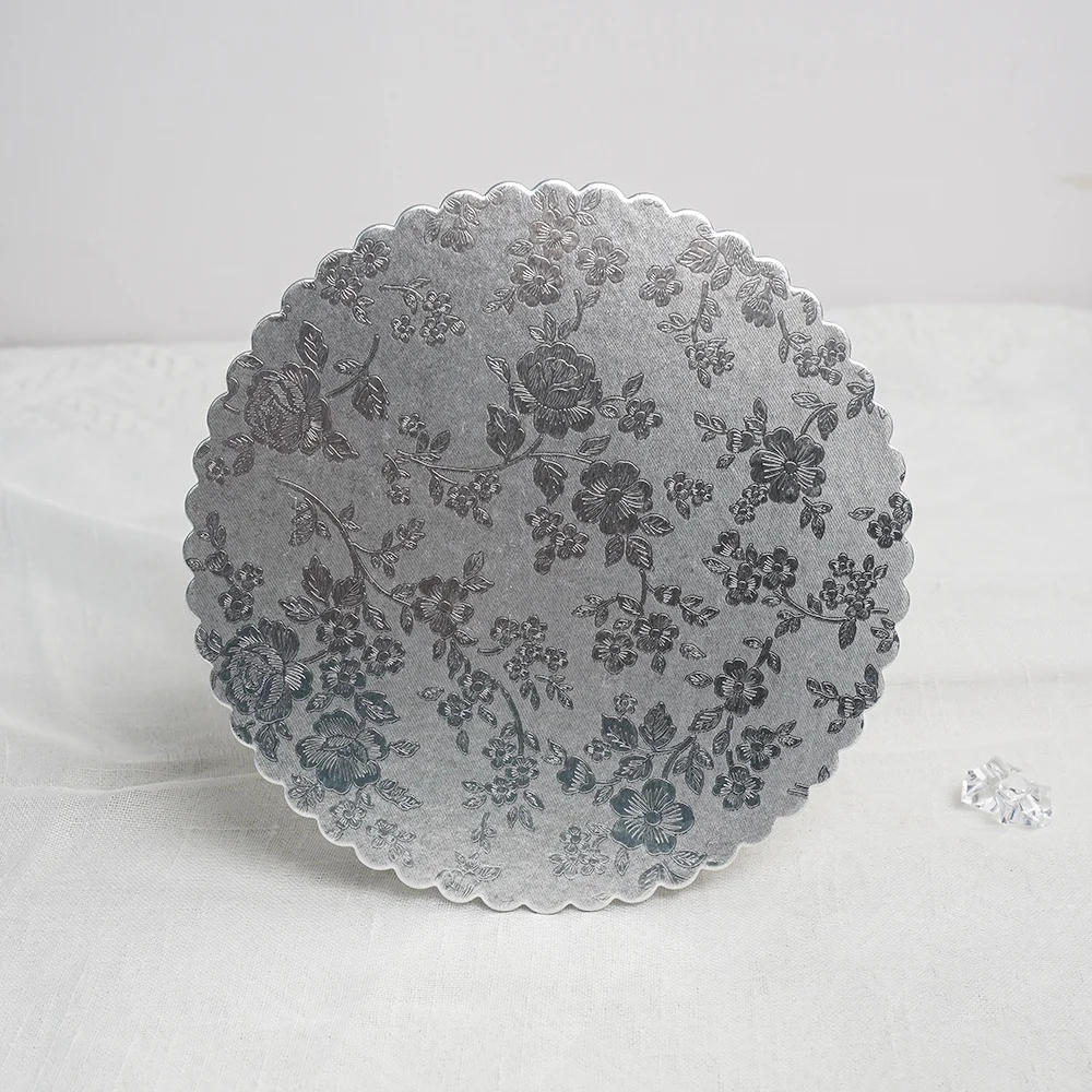 Cake Pad Flat Paper Plate Tray 8 10 12 14 inch Bakery Round Golden Scalloped Edge Waterproof Quality Good Cake Board
