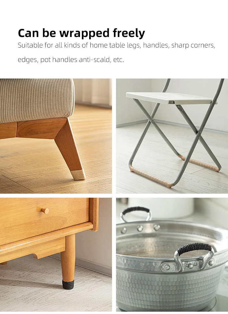 SHIMOYAMA Noiseless Reusable Without Glue Anti-slip Adhesive Safety Tape Chair Leg Floor Protectors for Any Furniture Legs