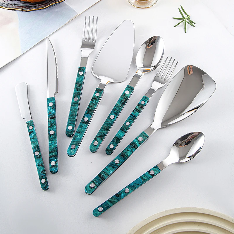 Бистро из нержавеющей стали цвета слоновой кости ручка 5 шт. столовых приборов серебристый набор посуды из нержавеющей стали 24 шт. besteck набор акриловых ручек набор столовых приборов