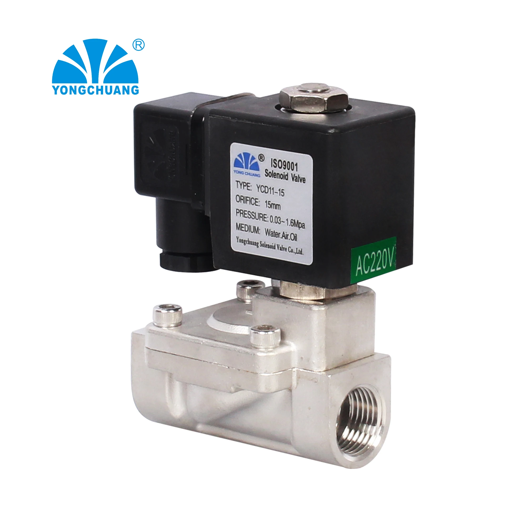 Yongchuang  YCD11/21 series CE approved diaphragm 1 inch 2 inch water air stainless steel solenoid valve