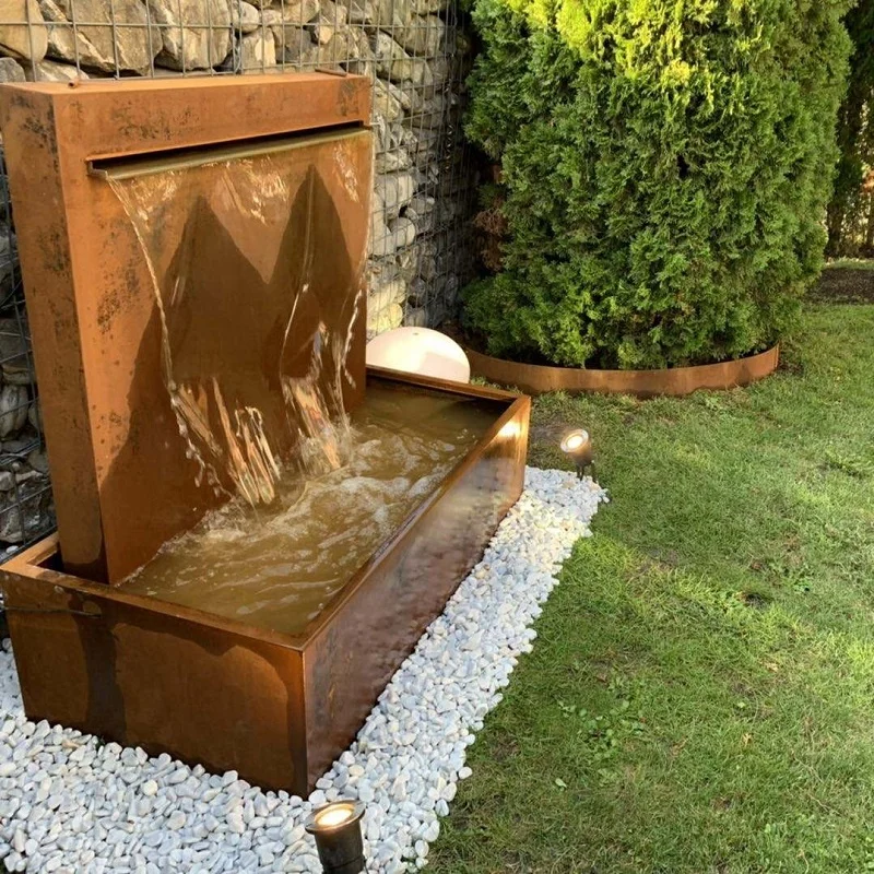 Large Corten Steel Pool Fountain and Waterfall