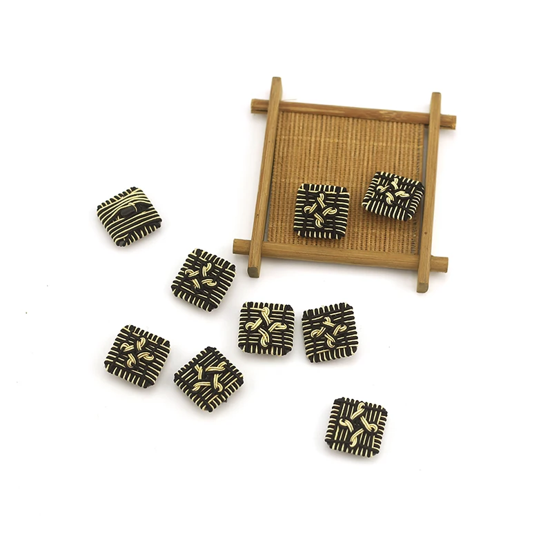 22cm handcrafted square black and brown woven button thread wrapped flat button DIY clothing garment accessories