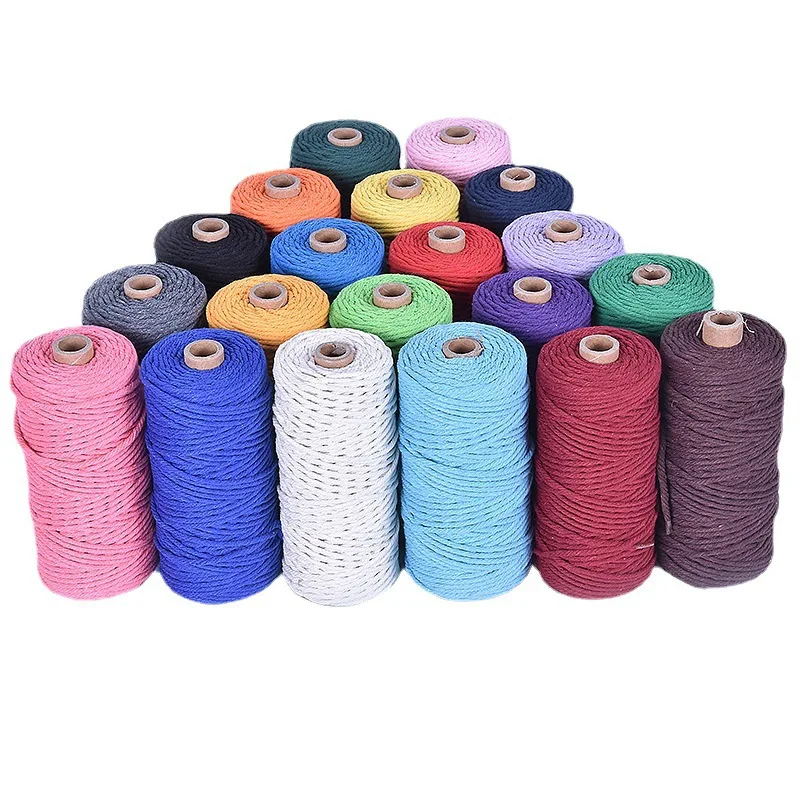 Wholesale Macrame Cord 5mm 100 Meter Twisted Macrame Cotton Braid Cord Multi Color Length Waist Rope Handmade DIY Knitting
