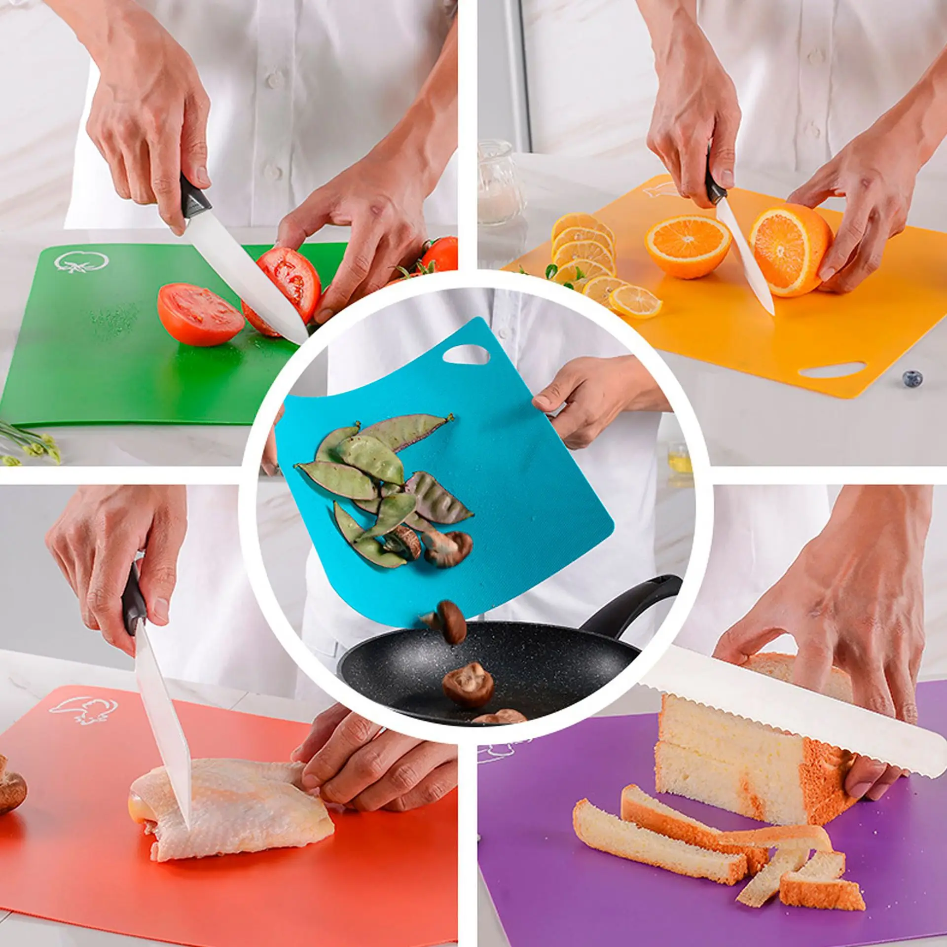6 Pieces Flexible Plastic Cutting Board Mats with Food Icons, BPA Free Cutting Boards for Kitchen, Non Slip Cutting Mat for Meat