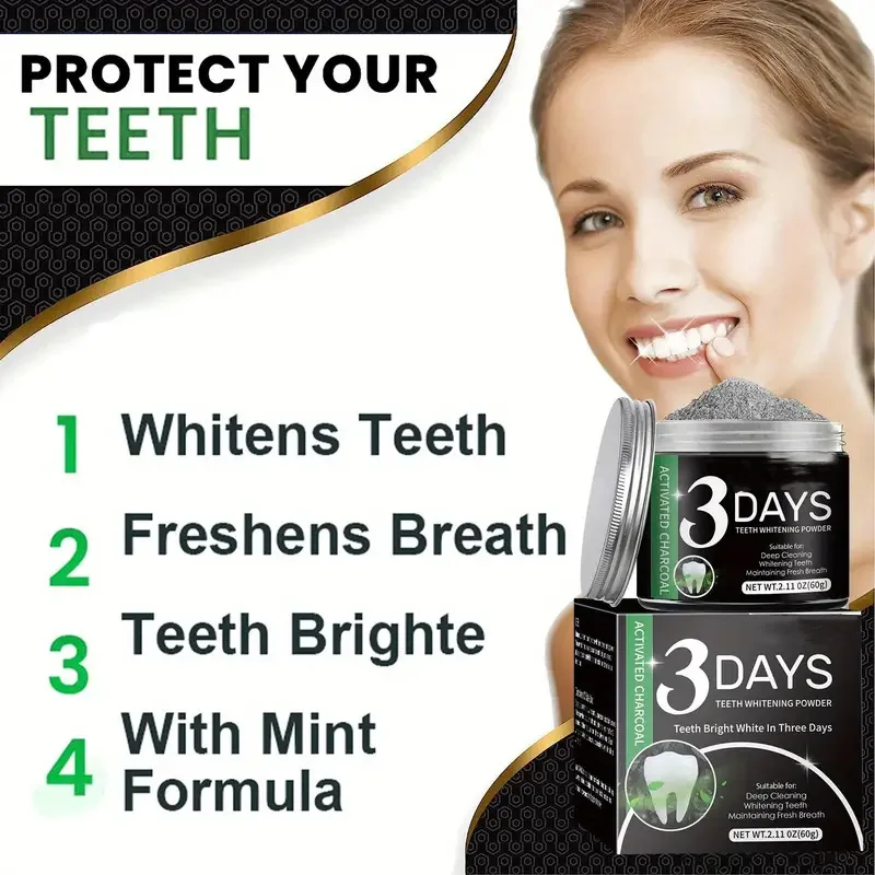 Activated 8 teeth whitening black charcoal powder fresh breath clean oral cavity whitening teeth cleaning powder