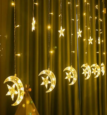
LED icicle Star Moon Lamp Fairy Curtain String Lights Christmas Garland Outdoor For Bar Home Wedding Party Garden Window Decor  (62370713279)