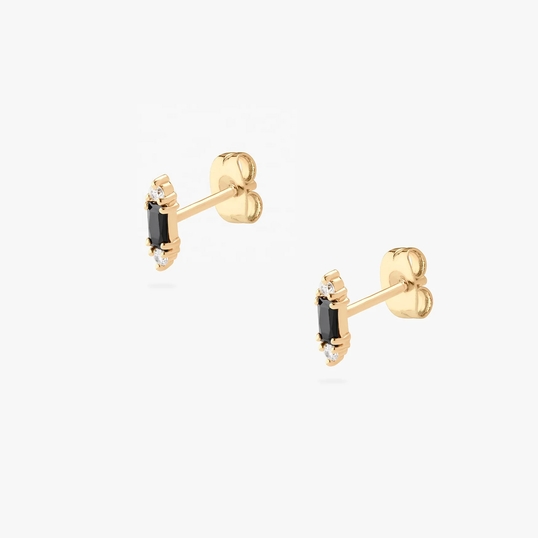Wholesale 14/18K Gold Plated Vermeil Designer Fashion Jewelry Lady 925 Sterling Silver Black Onyx CZ Baguette Stud Earrings