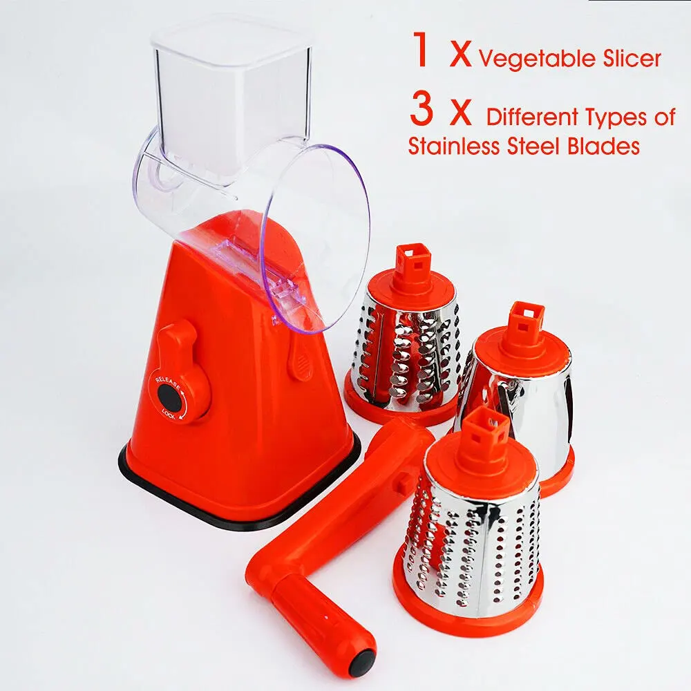 Household Multifunction Tabletop Drum Grater Cheese Grater Rotary Slicer With 3 Drum