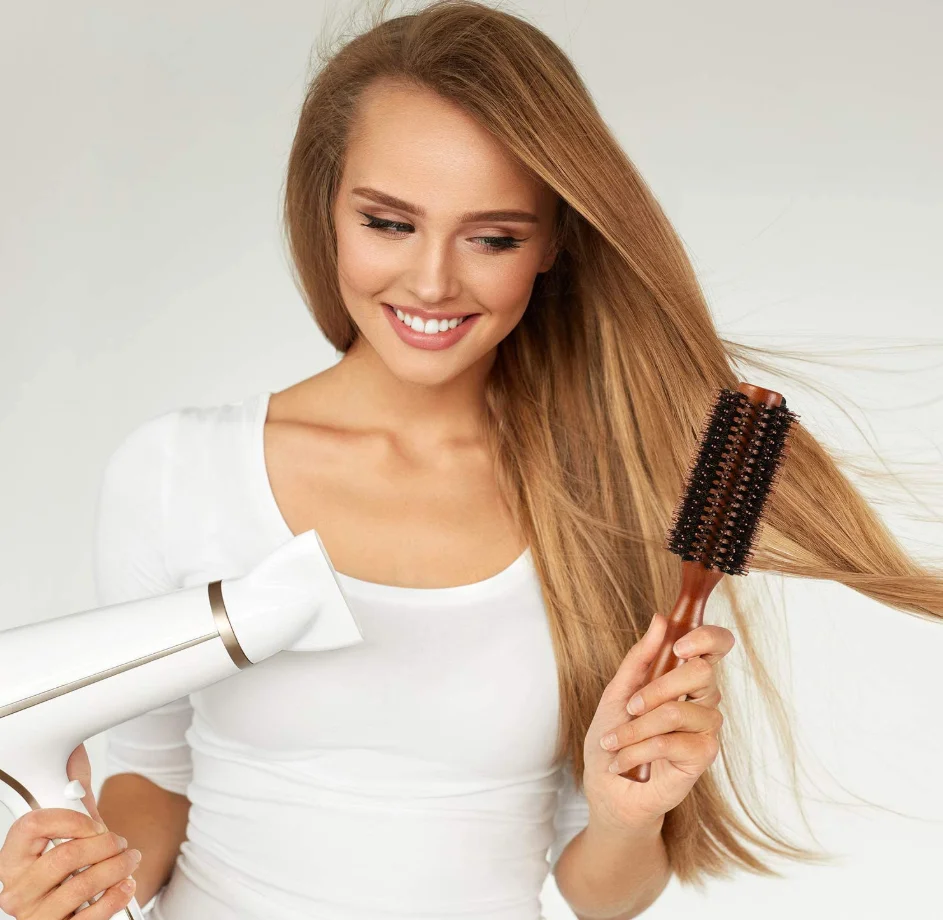 Natural Wooden Handle for Women and Men ,Blow Drying to Style Curl Hair Boar Bristle Round Styling Hair Brush